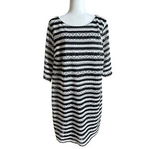 SOHO Apparel Ltd. Black & White  Lace insert Stripe Dress – Size 2X